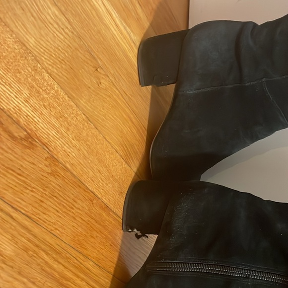 Beige and Black Franco Sarto Over kneew boots- black heel has slight fabric tear - Picture 4 of 5